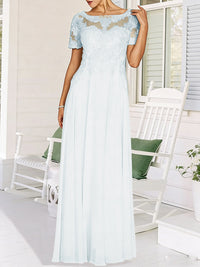 A-Line/Princess Scoop Neck Illusion Floor-Length Mother of the Bride Dresses with Lace Appliques