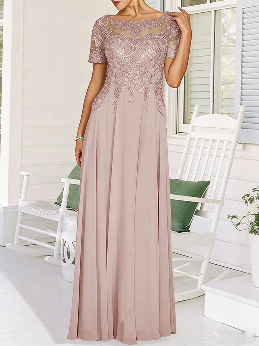 A-Line/Princess Scoop Neck Illusion Floor-Length Mother of the Bride Dresses with Lace Appliques