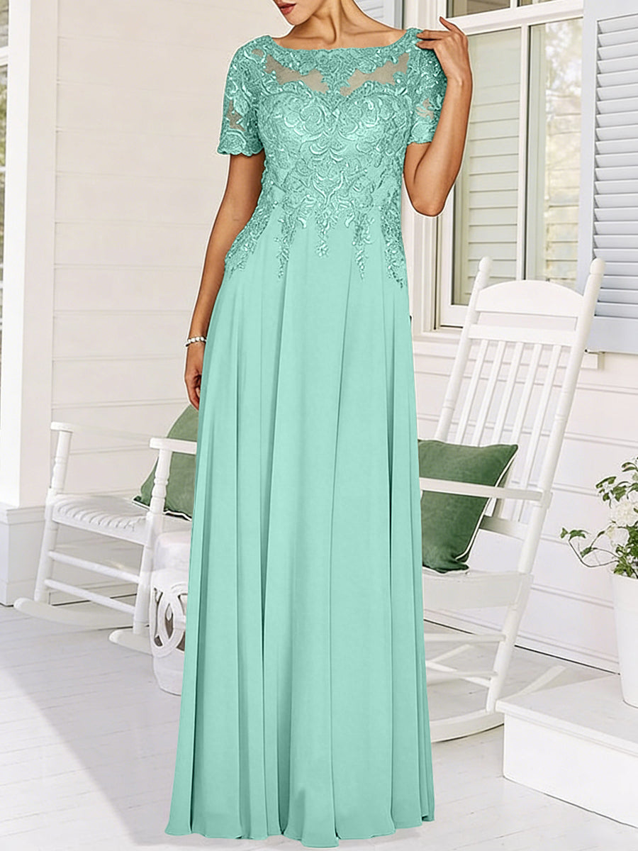 A-Line/Princess Scoop Neck Illusion Floor-Length Mother of the Bride Dresses with Lace Appliques