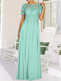 A-Line/Princess Scoop Neck Illusion Floor-Length Mother of the Bride Dresses with Lace Appliques