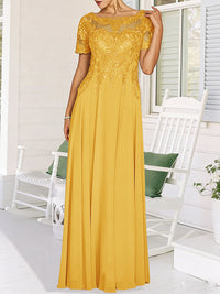 A-Line/Princess Scoop Neck Illusion Floor-Length Mother of the Bride Dresses with Lace Appliques