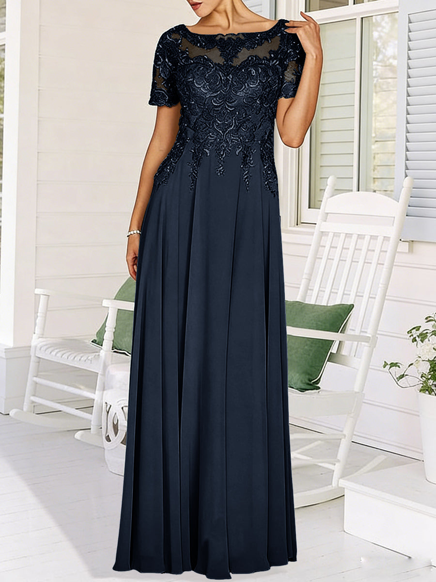 A-Line/Princess Scoop Neck Illusion Floor-Length Mother of the Bride Dresses with Lace Appliques