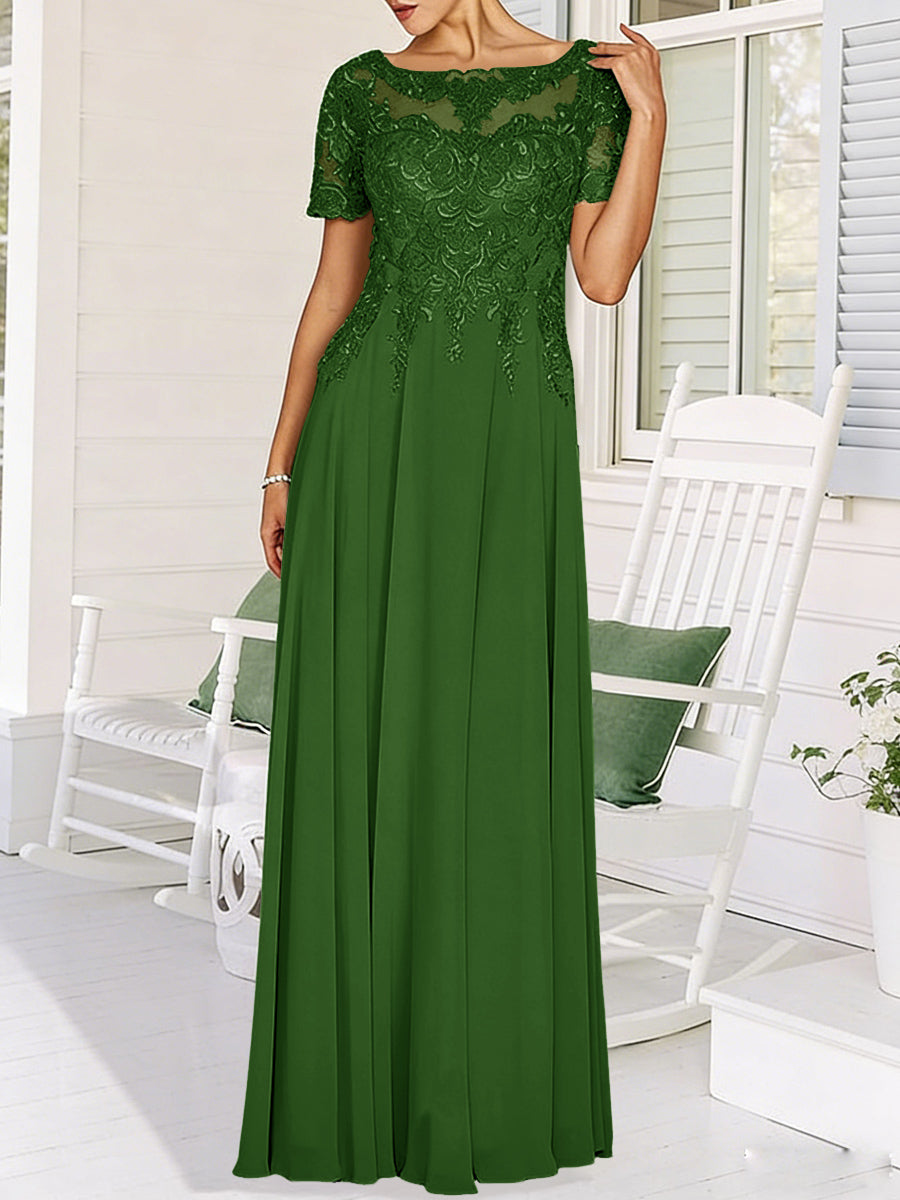 A-Line/Princess Scoop Neck Illusion Floor-Length Mother of the Bride Dresses with Lace Appliques