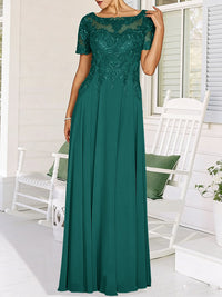 A-Line/Princess Scoop Neck Illusion Floor-Length Mother of the Bride Dresses with Lace Appliques