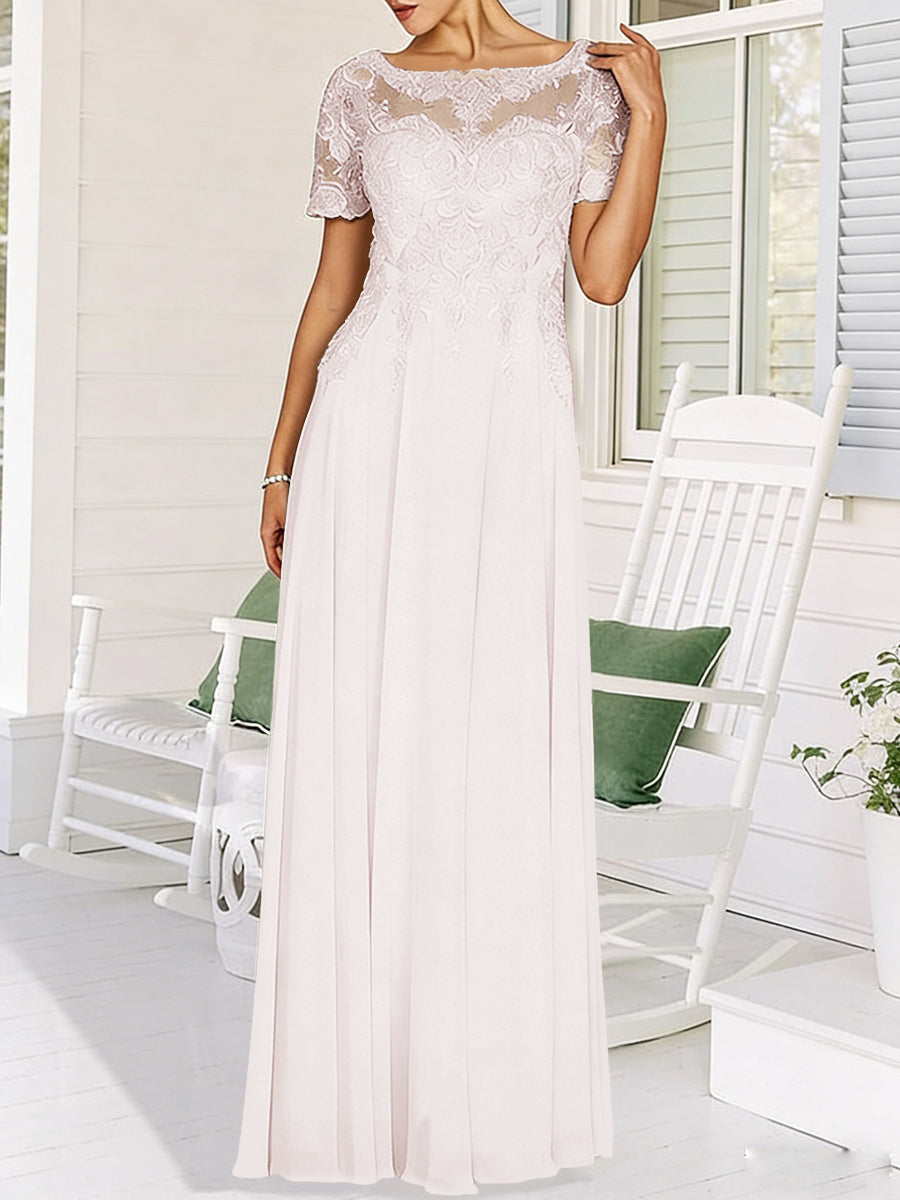 A-Line/Princess Scoop Neck Illusion Floor-Length Mother of the Bride Dresses with Lace Appliques