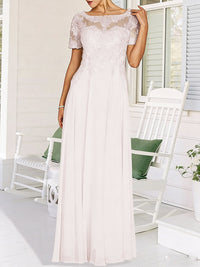 A-Line/Princess Scoop Neck Illusion Floor-Length Mother of the Bride Dresses with Lace Appliques