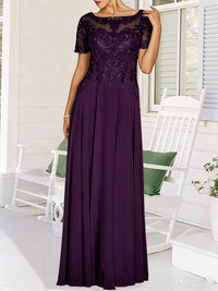 A-Line/Princess Scoop Neck Illusion Floor-Length Mother of the Bride Dresses with Lace Appliques