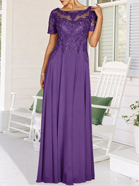 A-Line/Princess Scoop Neck Illusion Floor-Length Mother of the Bride Dresses with Lace Appliques