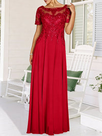 A-Line/Princess Scoop Neck Illusion Floor-Length Mother of the Bride Dresses with Lace Appliques