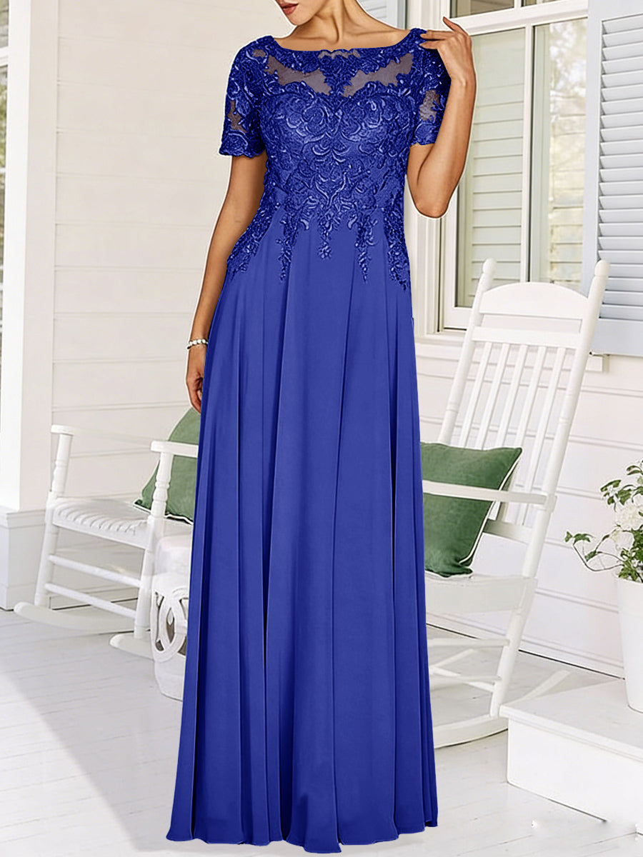A-Line/Princess Scoop Neck Illusion Floor-Length Mother of the Bride Dresses with Lace Appliques