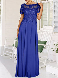 A-Line/Princess Scoop Neck Illusion Floor-Length Mother of the Bride Dresses with Lace Appliques