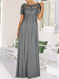 A-Line/Princess Scoop Neck Illusion Floor-Length Mother of the Bride Dresses with Lace Appliques