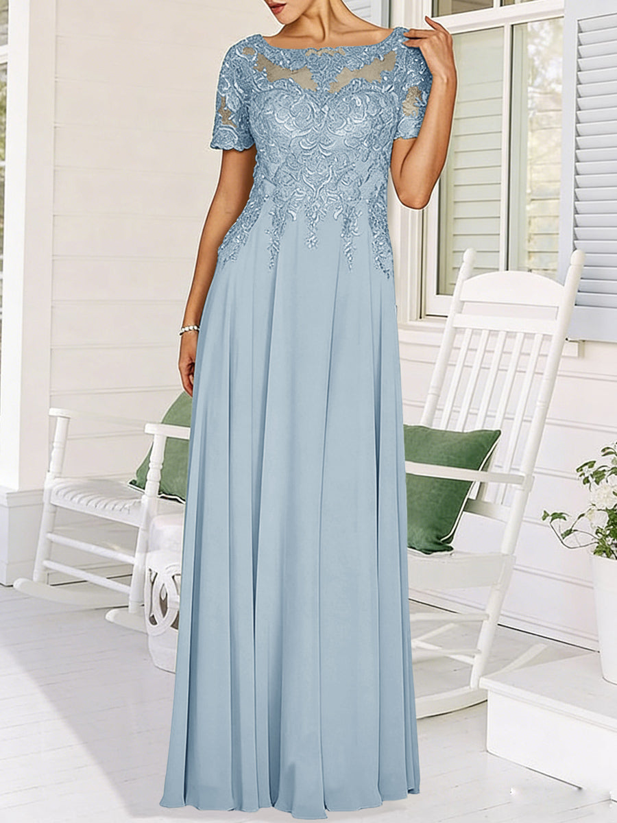A-Line/Princess Scoop Neck Illusion Floor-Length Mother of the Bride Dresses with Lace Appliques
