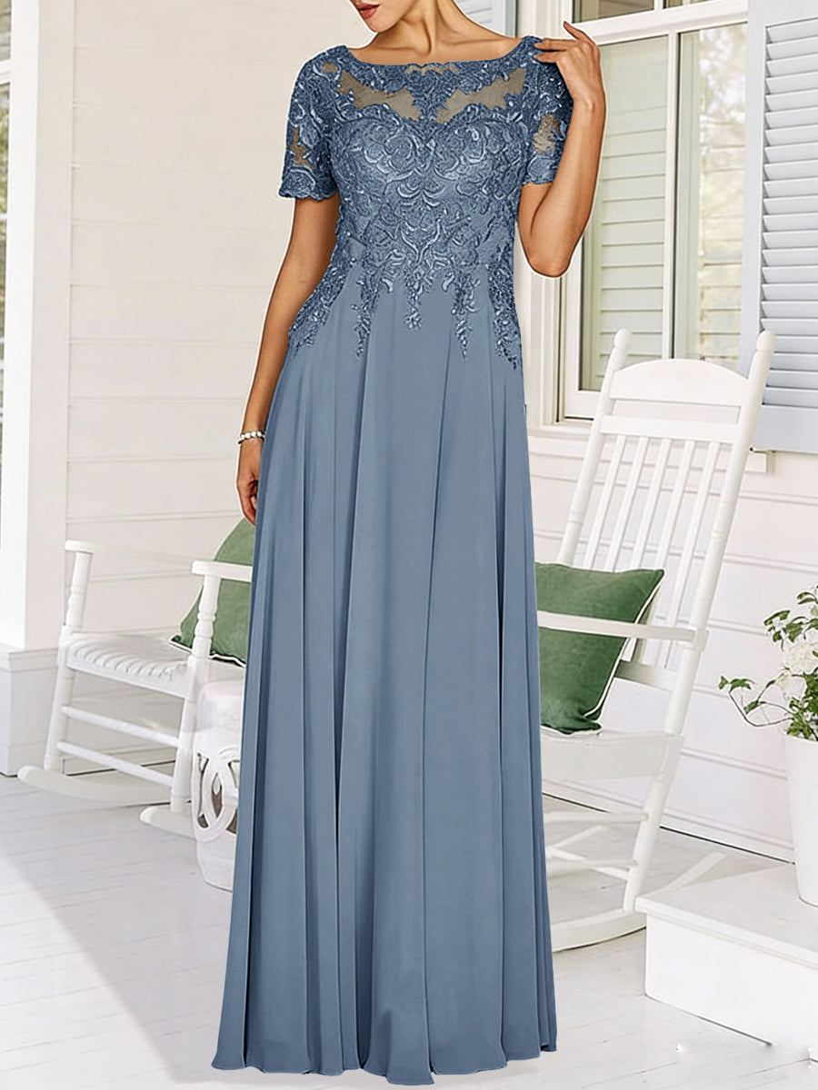 A-Line/Princess Scoop Neck Illusion Floor-Length Mother of the Bride Dresses with Lace Appliques