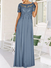 A-Line/Princess Scoop Neck Illusion Floor-Length Mother of the Bride Dresses with Lace Appliques