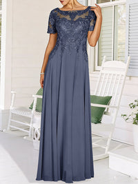 A-Line/Princess Scoop Neck Illusion Floor-Length Mother of the Bride Dresses with Lace Appliques
