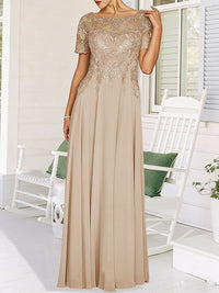 A-Line/Princess Scoop Neck Illusion Floor-Length Mother of the Bride Dresses with Lace Appliques