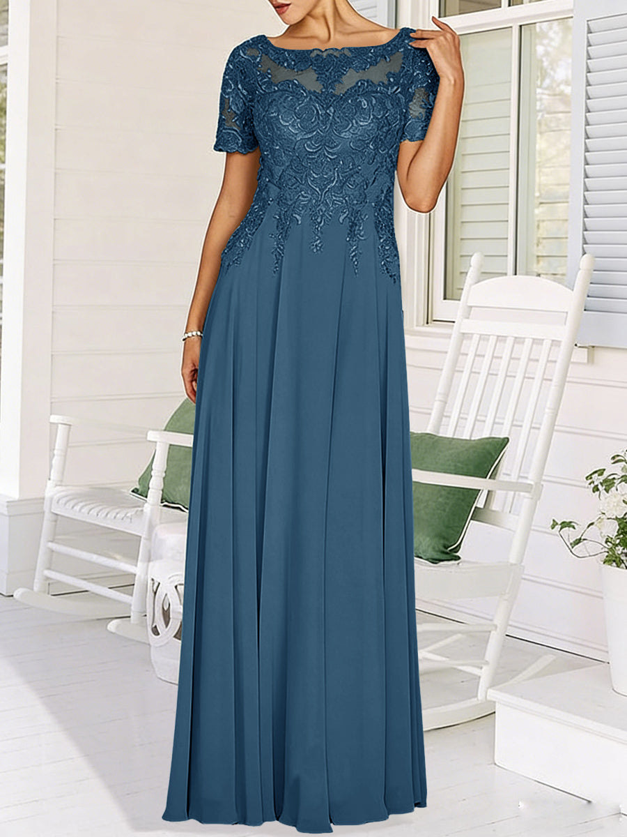 A-Line/Princess Scoop Neck Illusion Floor-Length Mother of the Bride Dresses with Lace Appliques
