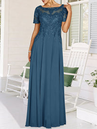 A-Line/Princess Scoop Neck Illusion Floor-Length Mother of the Bride Dresses with Lace Appliques