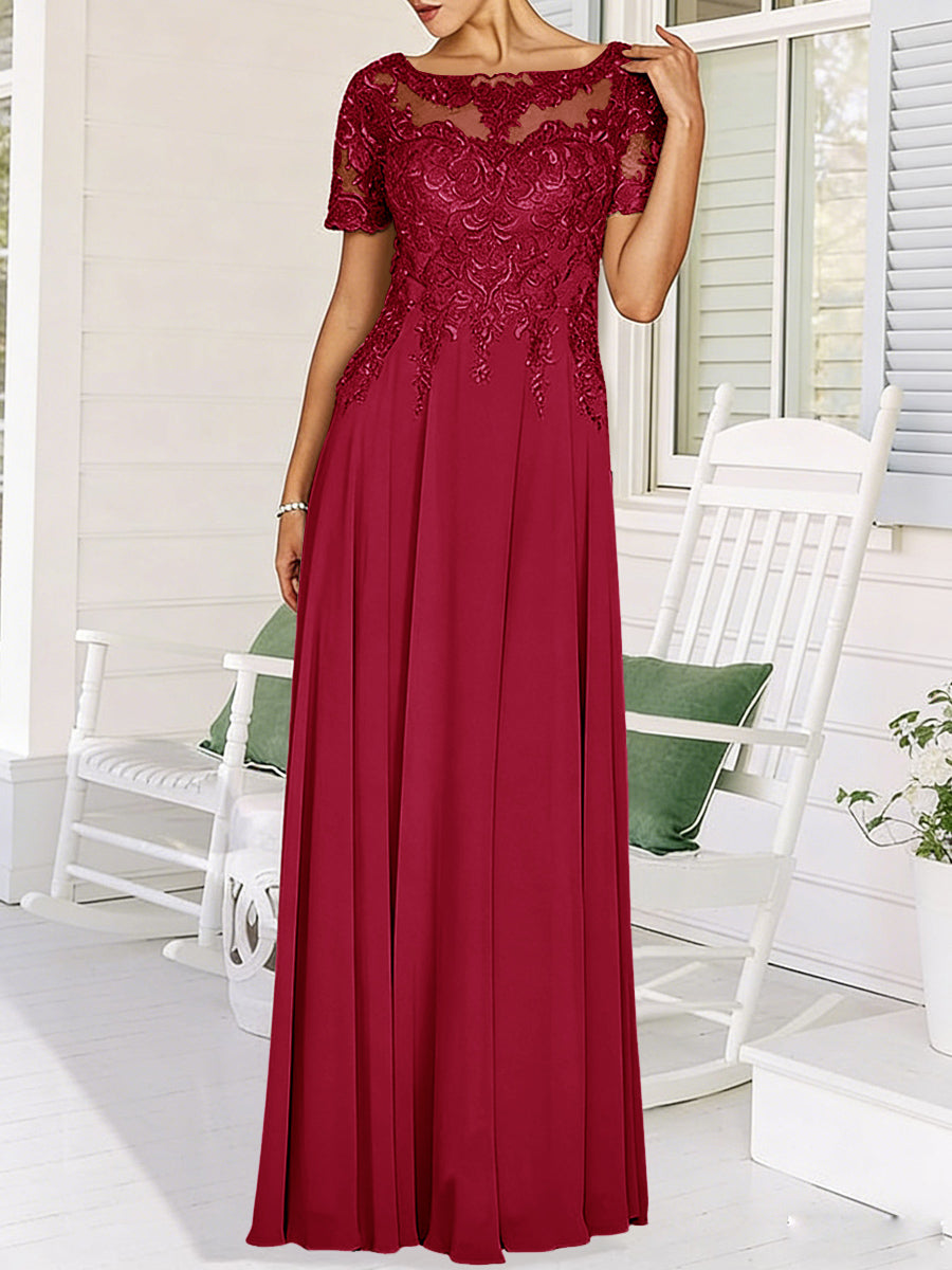 A-Line/Princess Scoop Neck Illusion Floor-Length Mother of the Bride Dresses with Lace Appliques