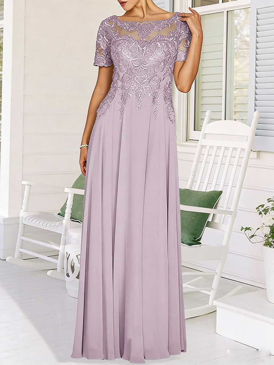 A-Line/Princess Scoop Neck Illusion Floor-Length Mother of the Bride Dresses with Lace Appliques