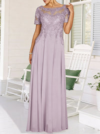 A-Line/Princess Scoop Neck Illusion Floor-Length Mother of the Bride Dresses with Lace Appliques
