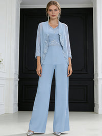 Pantsuits Separate V-Neck Floor-Length Mother of the Bride Dresses with Lace Appliques