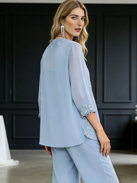 Pantsuits Separate V-Neck Floor-Length Mother of the Bride Dresses with Lace Appliques