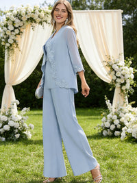 Pantsuits Separate V-Neck Floor-Length Mother of the Bride Dresses with Lace Appliques