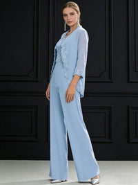Pantsuits Separate V-Neck Floor-Length Mother of the Bride Dresses with Lace Appliques