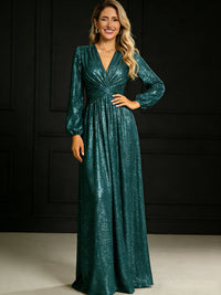 A-Line/Princess V-Neck Long Sleeves Ankle-Length Mother of the Bride Dresses with Pleats