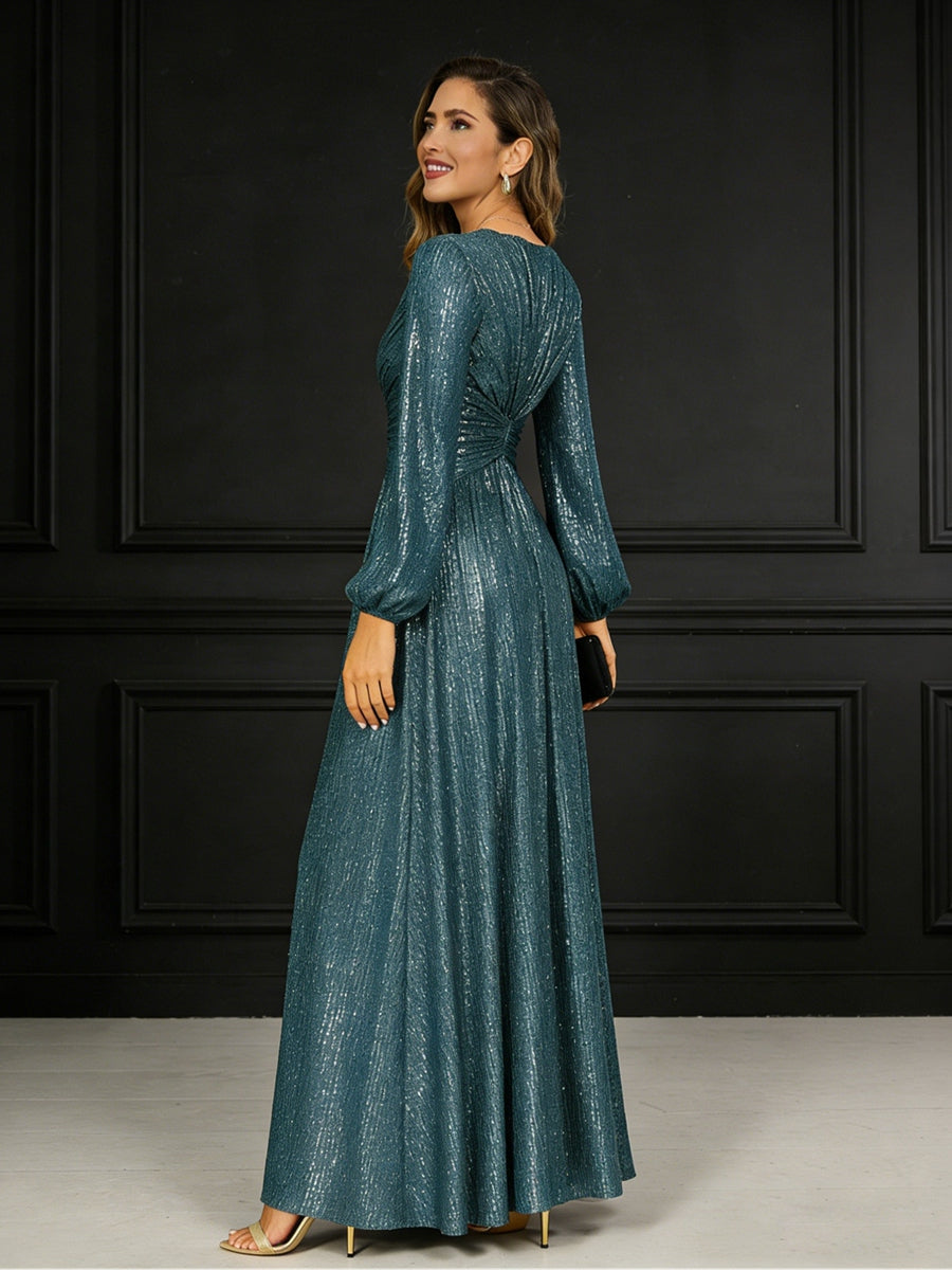 A-Line/Princess V-Neck Long Sleeves Ankle-Length Mother of the Bride Dresses with Pleats