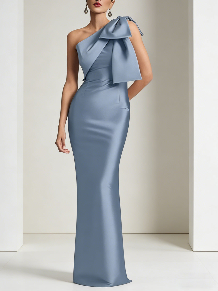 Sheath/Column Asymmetrical One Shoulder Floor-Length Mother of the Bride Dresses with Bow & Slit