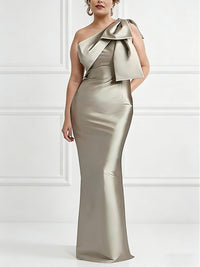 Sheath/Column Asymmetrical One Shoulder Floor-Length Mother of the Bride Dresses with Bow & Slit