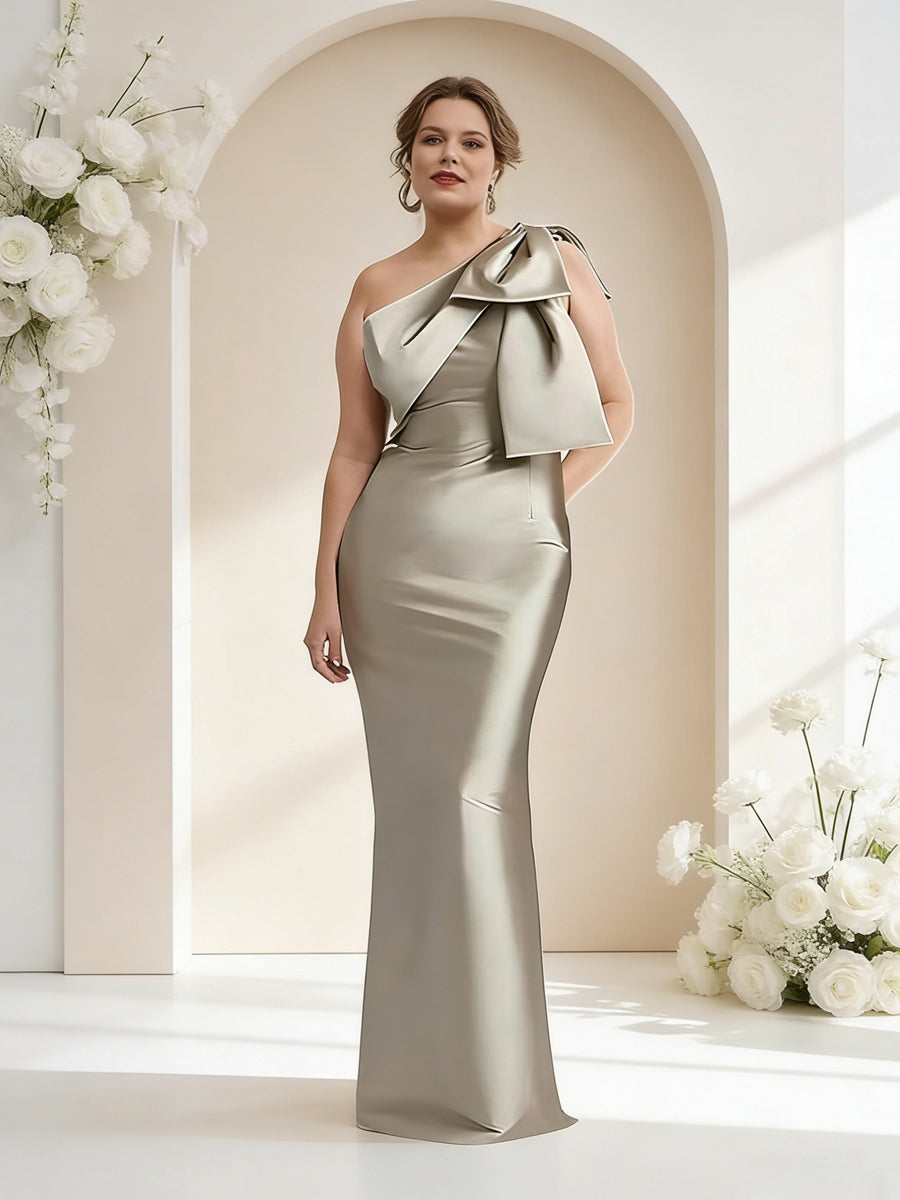 Sheath/Column Asymmetrical One Shoulder Floor-Length Mother of the Bride Dresses with Bow & Slit