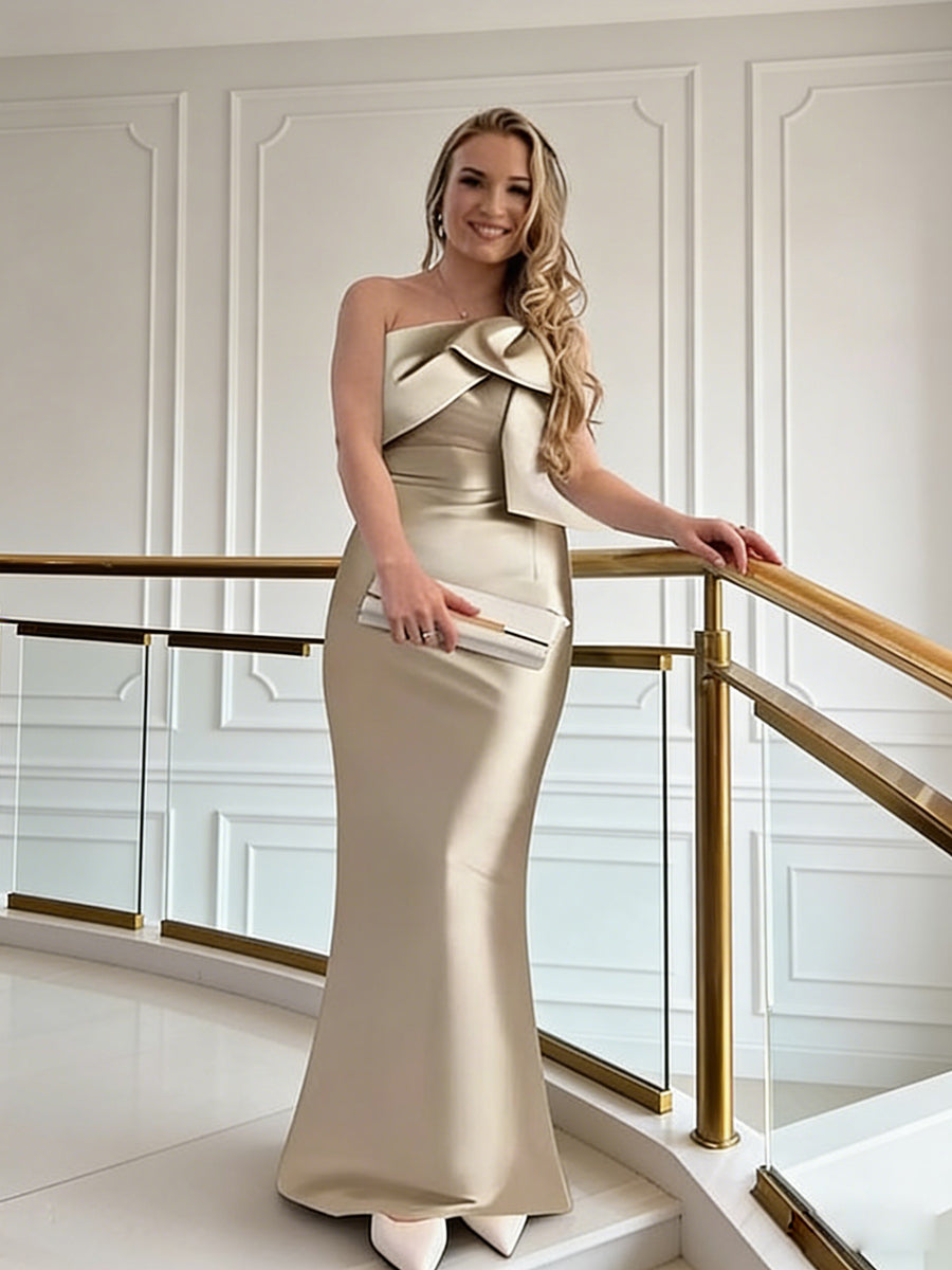 Sheath/Column Asymmetrical One Shoulder Floor-Length Mother of the Bride Dresses with Bow & Slit
