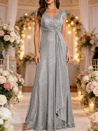 Sheath/Column V-Neck Sparkly Sequins Floor-Length Mother of the Bride Dresses with Pleats