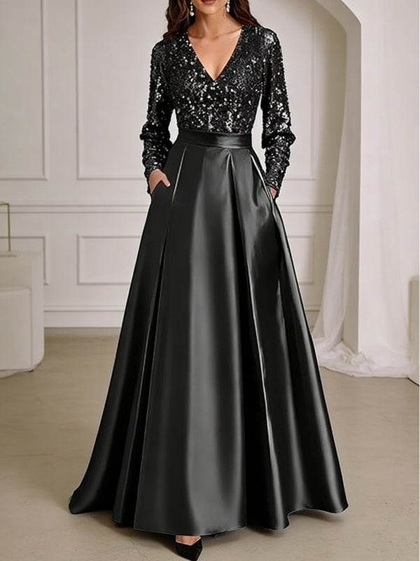 Shirees A-Line/Princess V-Neck Pleated Satin Ankle-Length Mother of the Bride Dresses with Sequins 2026 Shirees A-Line/Princess V-Neck Pleated Satin Ankle-Length Mother of the Bride Dresses with Sequins 2026