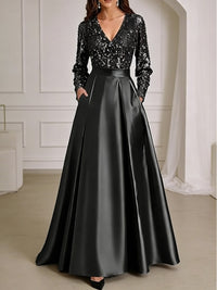 A-Line/Princess V-Neck Pleated Satin Ankle-Length Mother of the Bride Dresses with Sequins