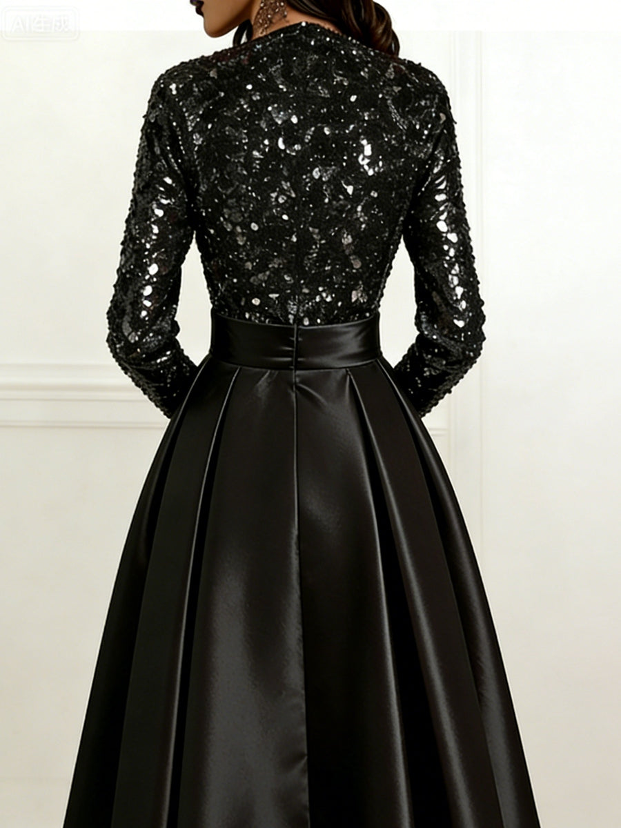 A-Line/Princess V-Neck Pleated Satin Ankle-Length Mother of the Bride Dresses with Sequins