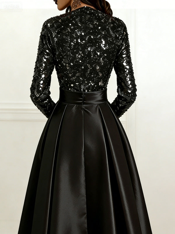 A-Line/Princess V-Neck Pleated Satin Ankle-Length Mother of the Bride Dresses with Sequins