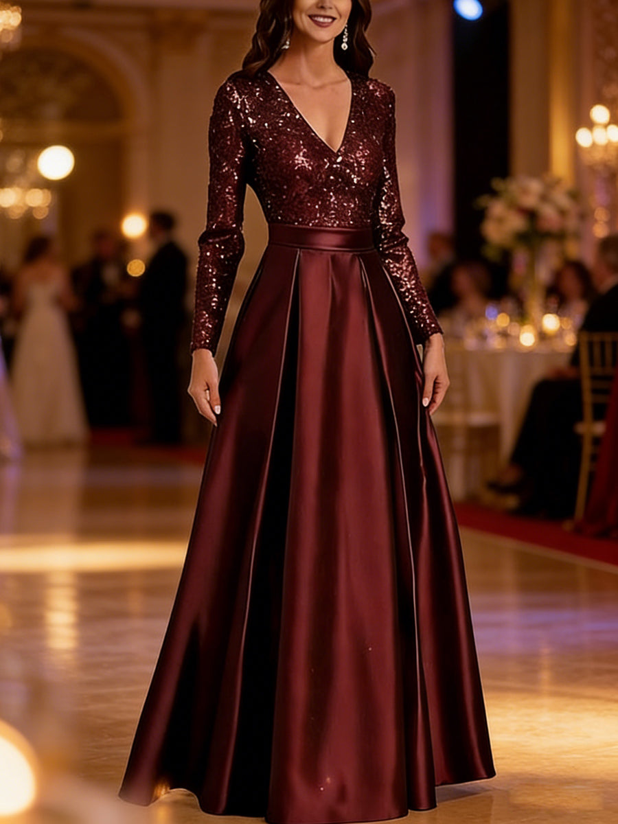 A-Line/Princess V-Neck Pleated Satin Ankle-Length Mother of the Bride Dresses with Sequins