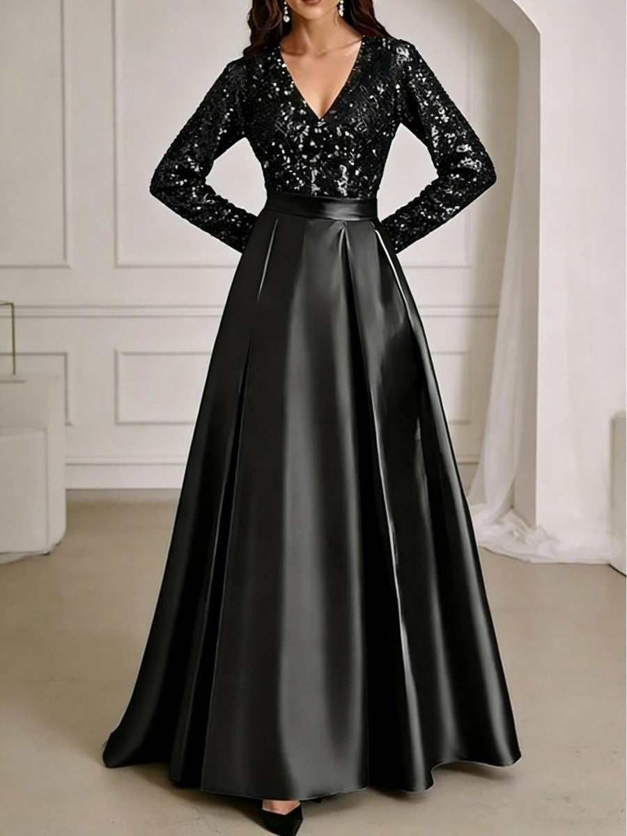 A-Line/Princess V-Neck Pleated Satin Ankle-Length Mother of the Bride Dresses with Sequins