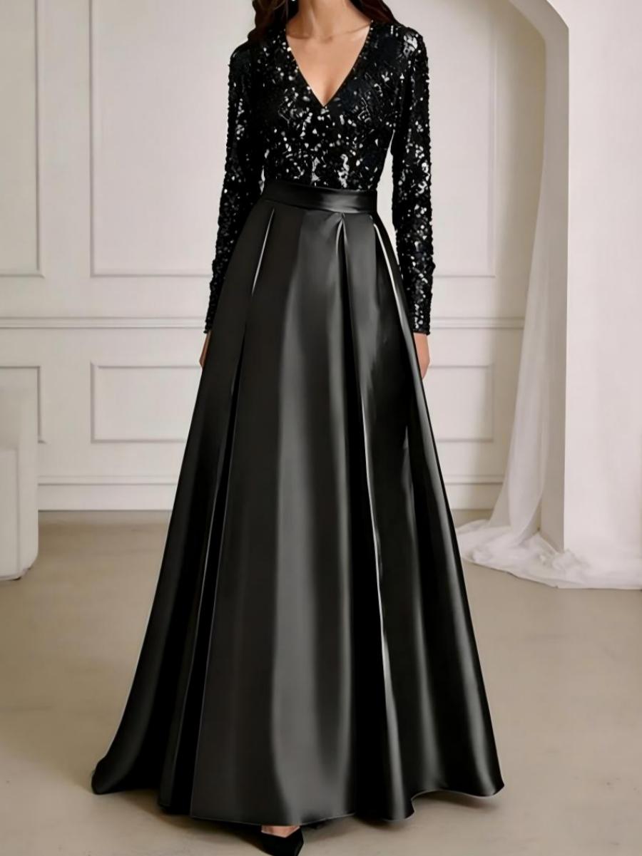 A-Line/Princess V-Neck Pleated Satin Ankle-Length Mother of the Bride Dresses with Sequins