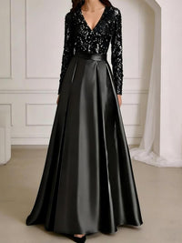 A-Line/Princess V-Neck Pleated Satin Ankle-Length Mother of the Bride Dresses with Sequins