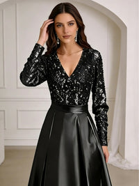 A-Line/Princess V-Neck Pleated Satin Ankle-Length Mother of the Bride Dresses with Sequins