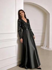 A-Line/Princess V-Neck Pleated Satin Ankle-Length Mother of the Bride Dresses with Sequins