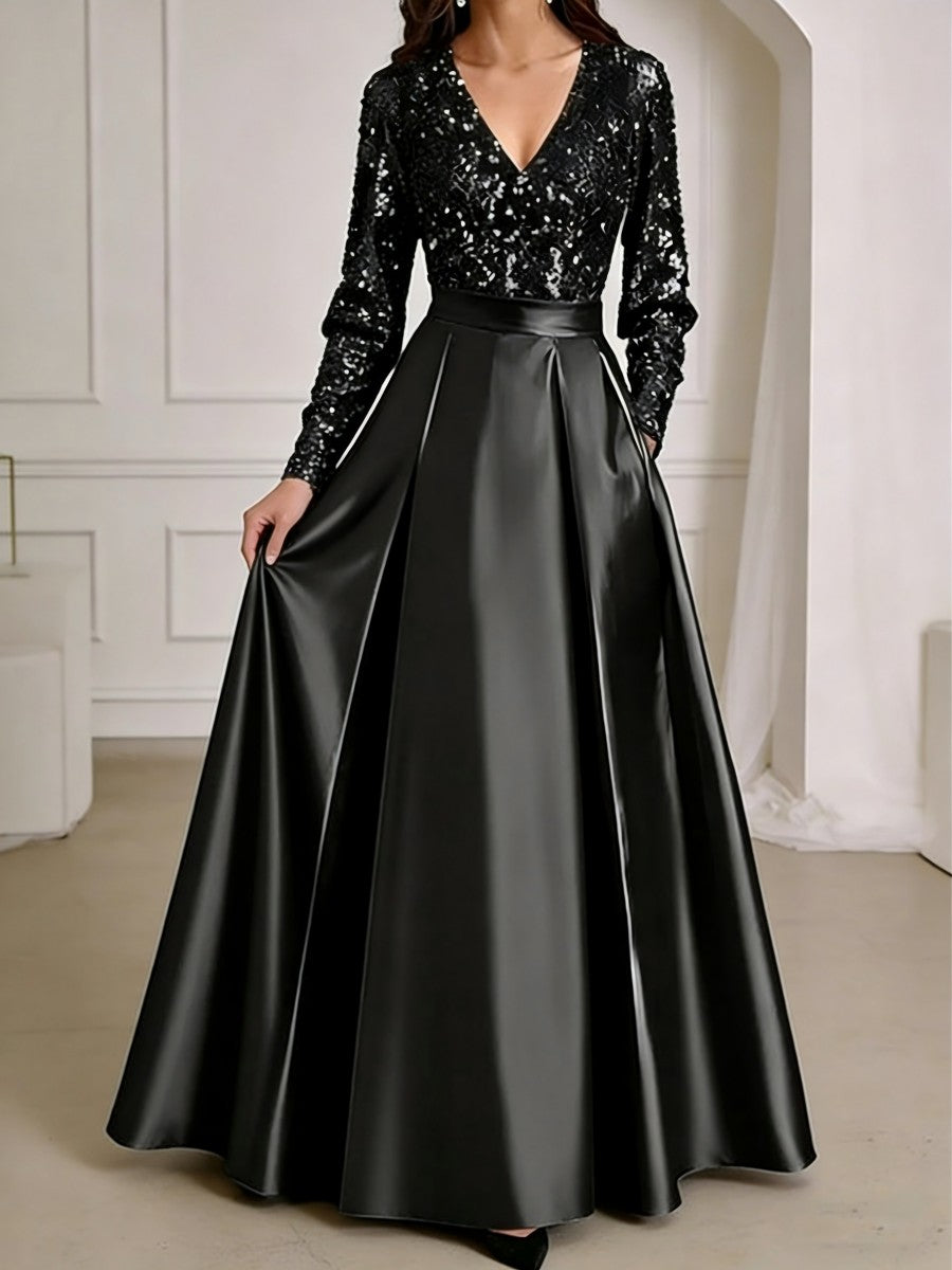A-Line/Princess V-Neck Pleated Satin Ankle-Length Mother of the Bride Dresses with Sequins