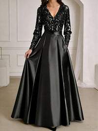 A-Line/Princess V-Neck Pleated Satin Ankle-Length Mother of the Bride Dresses with Sequins
