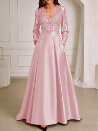 A-Line/Princess V-Neck Pleated Satin Ankle-Length Mother of the Bride Dresses with Sequins